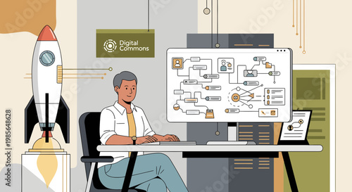 Businessman sitting at office desk.