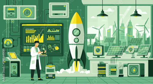 Scientist in lab coat working.