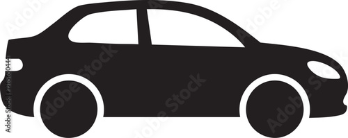 Minimalist black sedan car silhouette side view, flat design vector illustration, Generative Ai