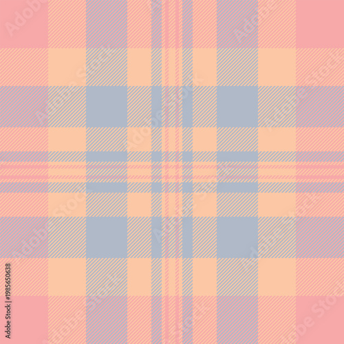 Pano pattern tartan fabric, close up vector texture textile. Yuletide plaid check seamless background in orange and red colors.