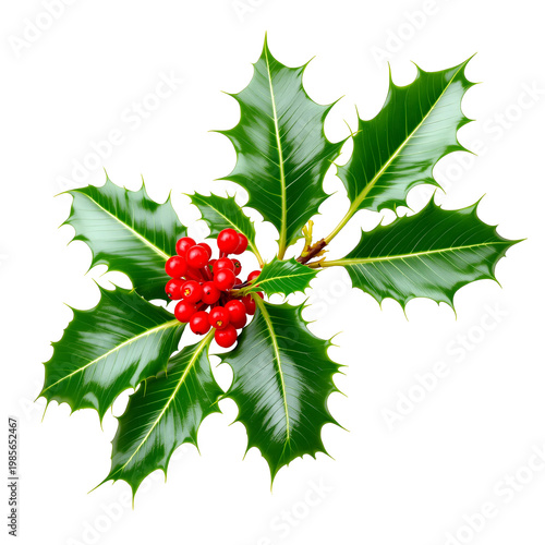 Holly branch with red berries on a transparent background seasonal natural element