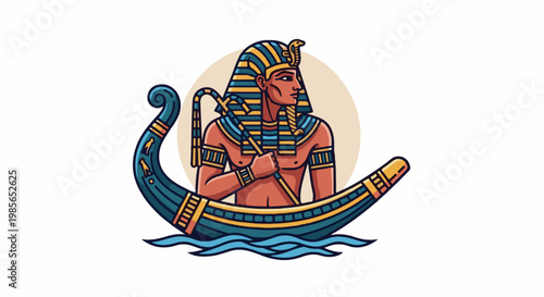 Egyptian pharaoh in a boat with scepter and crook