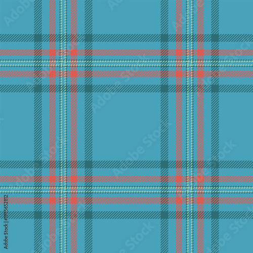 Scottish vector texture check, britain pattern seamless fabric. Page tartan background textile plaid in cyan and red colors.