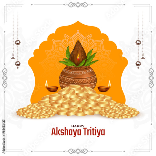 Happy Akshaya Tritiya Indian festival card with gold coins