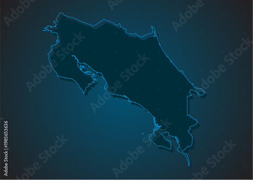 Vector map of Costa Rica on the radar screen