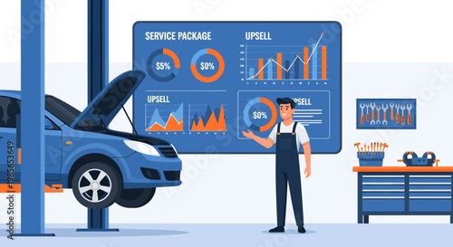 Mechanic in overalls standing next to car.