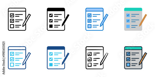 Task list icons set multiple style collection. Editable stroke 
