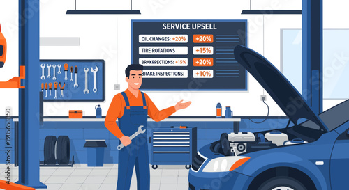 Mechanic standing next to car 2.