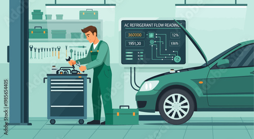 Mechanic working on a car engine.