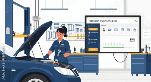 Mechanic Working on Blue Car.