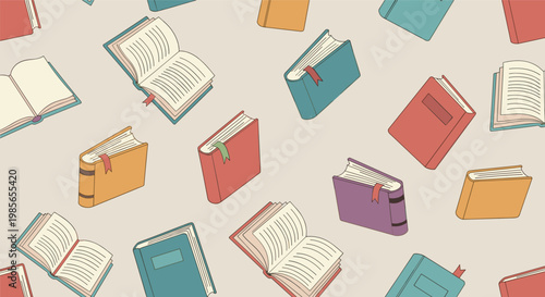 Group of cute domestic farm animals standing in front of a red wooden barn in a green countryside landscape with rolling hills.