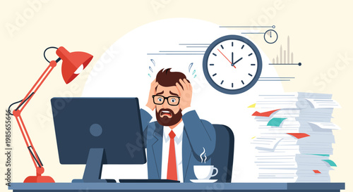 Creative female artist sitting at her workspace deep in thought surrounded by various painting supplies, palettes, and an open sketchbook.