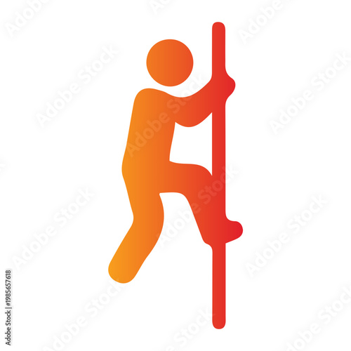 A person climbs up a pole energetically outdoors.