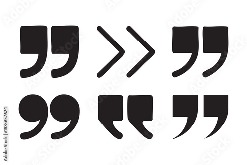 Collection of various quote marks and punctuation symbols on white background