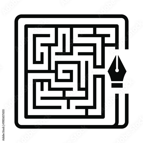 A black and white maze with a fountain pen nib Vector