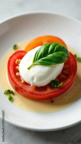 A simple yet appetizing plate featuring fresh tomatoes and creamy sour cream
