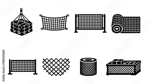 Mesh and net icons showing various netting types on dark background