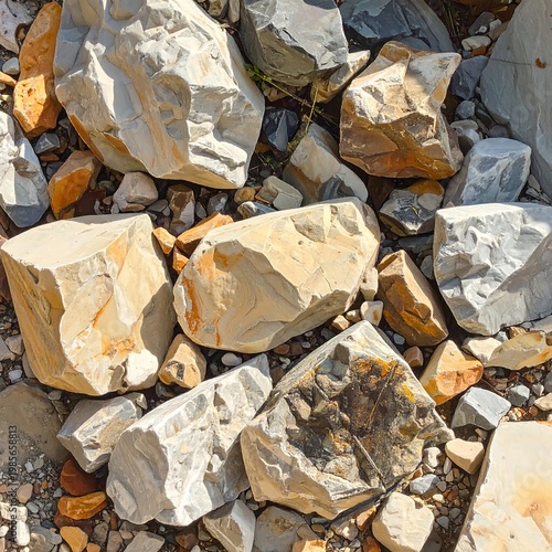 A collection of large and small rocks with varied textures