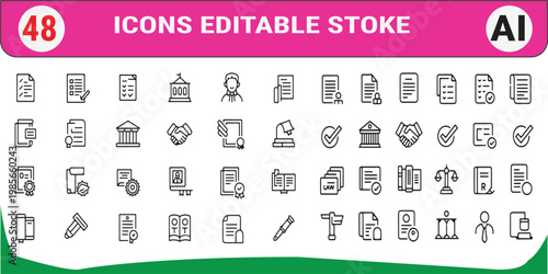 Compliance Legal Line Icons Set Editable Stroke Vector EPS