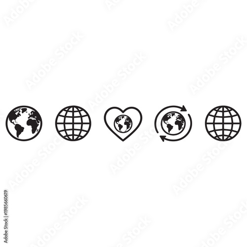 Global earth globe icons set world map network travel communication symbols.
