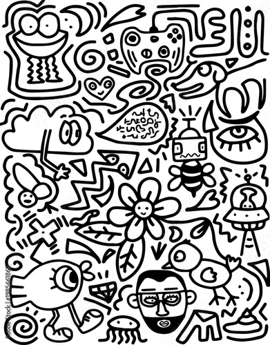 Hand-Drawn Doodle Pattern for Coloring and Print