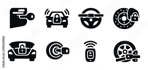 Car security icons showing locks and devices on dark panel