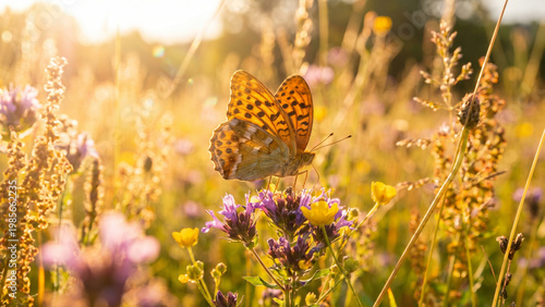 Silver-washed Fritillary on Summer Flower Field