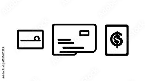 Simplified graphic of financial concepts, including credit card, envelope, and currency symbol