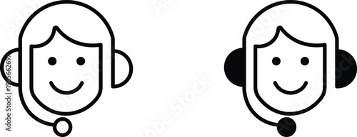 Customer service representative line icons, call center agent with headset vector set, smiling support operator avatars for business communication