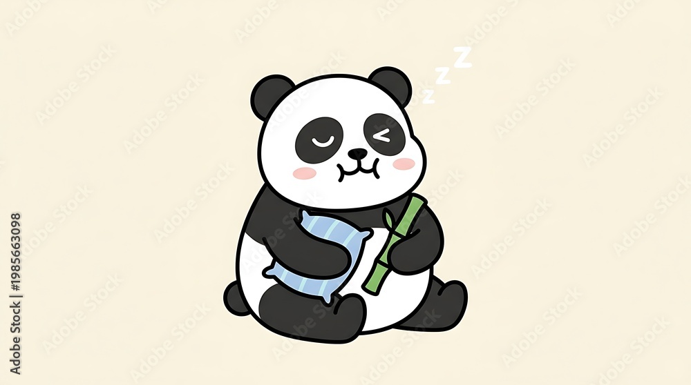 Fototapeta premium Cute panda holding bamboo shoot.