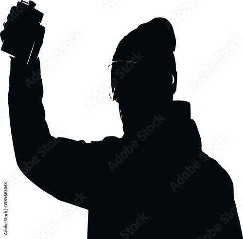 Silhouette of a person gazing at the night sky contemplatively Vector