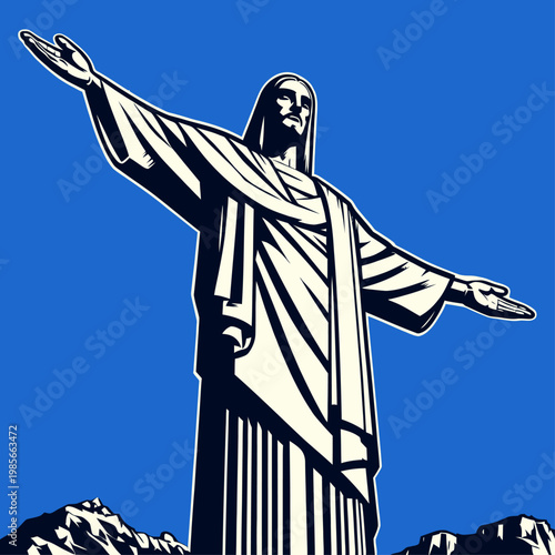 Foto Christ the Redeemer Statue Vector Illustration, Minimal Flat Design with Bold Li