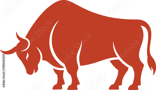 Large red bull standing alone in a field illustration