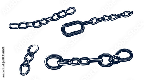 Four stylized chain segments, sketched with dark navy strokes, float against a blank white backdrop