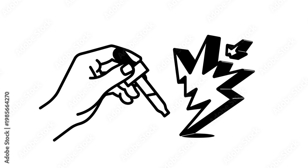 Fototapeta premium Hand holding knife with lightning effect illustration featuring drawing, weapon, combat with sharp and blade elements for danger, action projects,