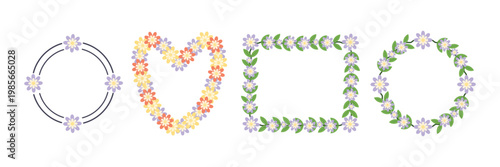 Collection Floral frame with a circle, round, or rectangle set. Doodle-style wreath. Vector illustration for wedding decor, birthday, social media posts and artistic photo layouts