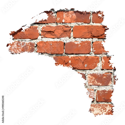 Exposed brick wall section isolated on transparent background