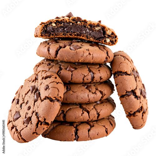 Delicious stack of chocolate chip cookies with a transparent background