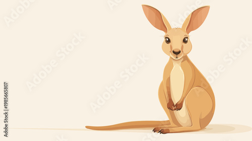 A cartoon illustration of a kangaroo with a light beige background and a shadow