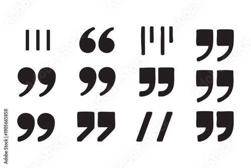 Assortment of modern quote marks and text dividers isolated on white background for design