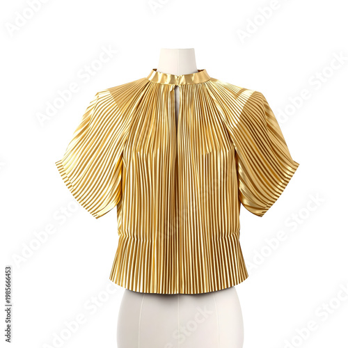 Golden pleated blouse fashion apparel on a mannequin isolated