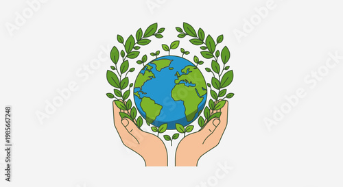 Global environmental stewardship concept featuring human hands nurturing a vibrant planet Earth, symbolizing ecological responsibility and a sustainable future