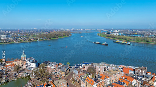 River confluence near a historic riverside city in Europe