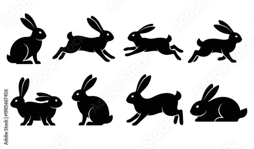 Rabbit silhouette vector bundle with black bunny animal pose icons