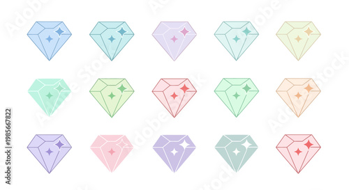 Collection of Sparkling Gemstones in Various Pastel Colors.