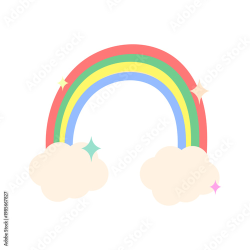 A whimsical rainbow arc with fluffy clouds and twinkling stars, evoking a sense of magic and wonder