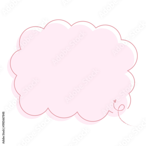 A soft pink cloud-shaped speech bubble with a curly arrow pointing into it