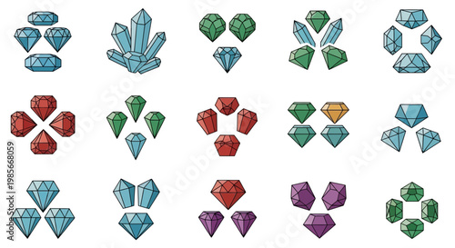 Collection of Various Gemstones and Crystals in Different Colors.