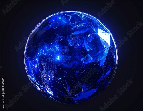 Abstract Blue Digital Sphere with Glowing Particles and Geometric Network Patterns
