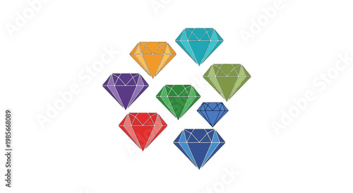 Colorful diamond gemstones in various shapes.